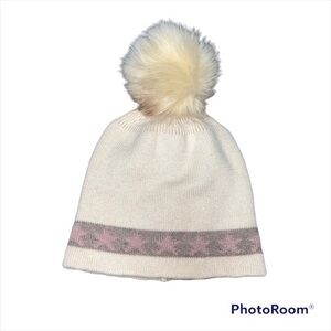 NWOT light tan and pink rabbit fur blend stocking hat with Pom pom